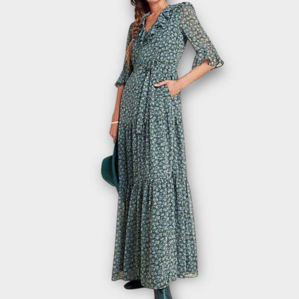 Gal Meets Glam Women’s Roberta Dress Size 2 Ruffled Maxi Cottagecore Prairie